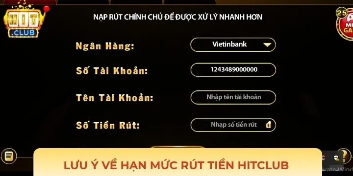 Hạn mức rút tiền Hitclub tối đa trong ngày