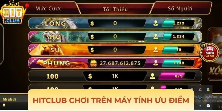 Hitclub chơi trên máy tính có những ưu điểm như thế nào?
