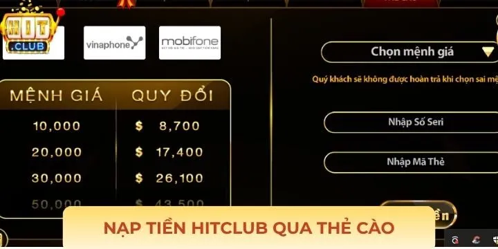 Nạp tiền Hitclub với các bước siêu đơn giản và nhanh chóng