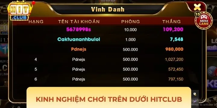 Cách quay mini game Trên Dưới Hitclub thành công